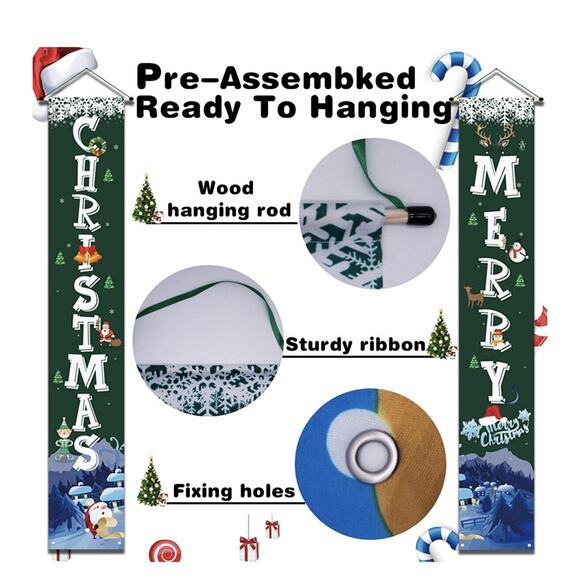 YUFOL Green Christmas Door Decorations for Home Merry Christmas Banner,Hanging - Picture 4 of 4